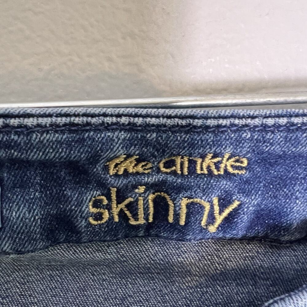 7 For All Mankind Womens Skinny Ankle Jeans Raw Hem Sz 28 Blue Denim Blue - Picture 8 of 13